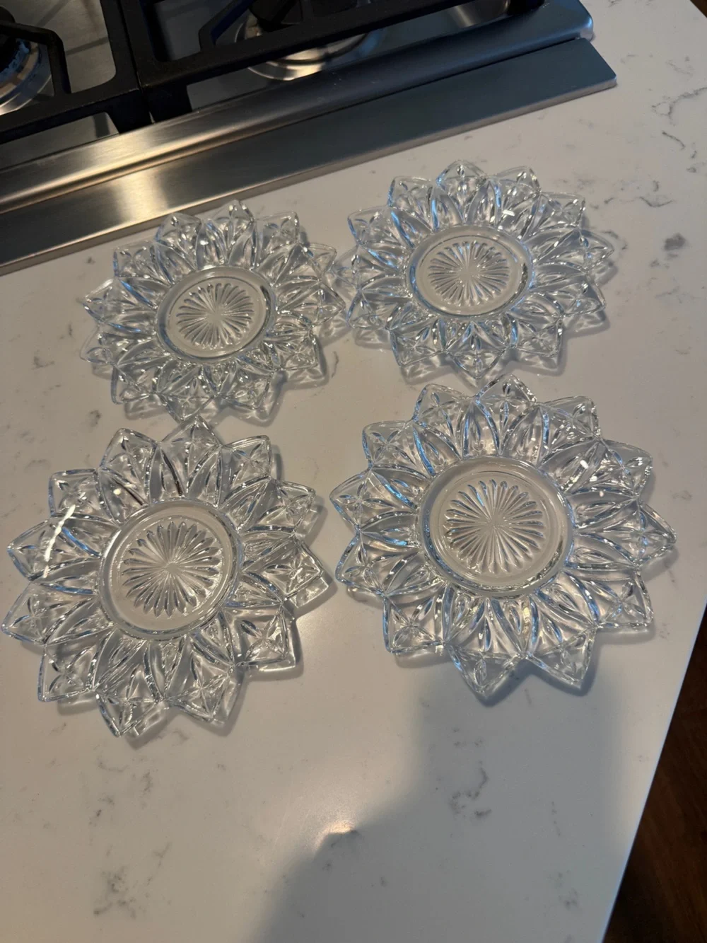 Vintage Clear Glass Flower Trinket Dishes Candle Holders Set of 4